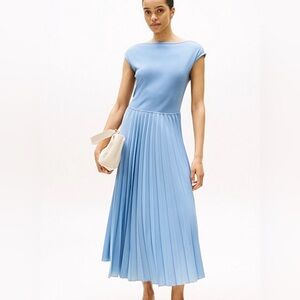Tommy Hilfiger Pleated Fit And Flare Maxi babydoll Dress brisk blue Size Small